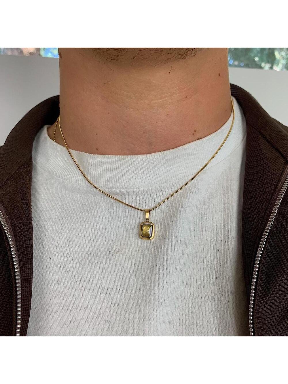 Gold Rope Chain Bronze jewel opal pendant necklace. Gold Plated Stainless - Picture 3 of 8